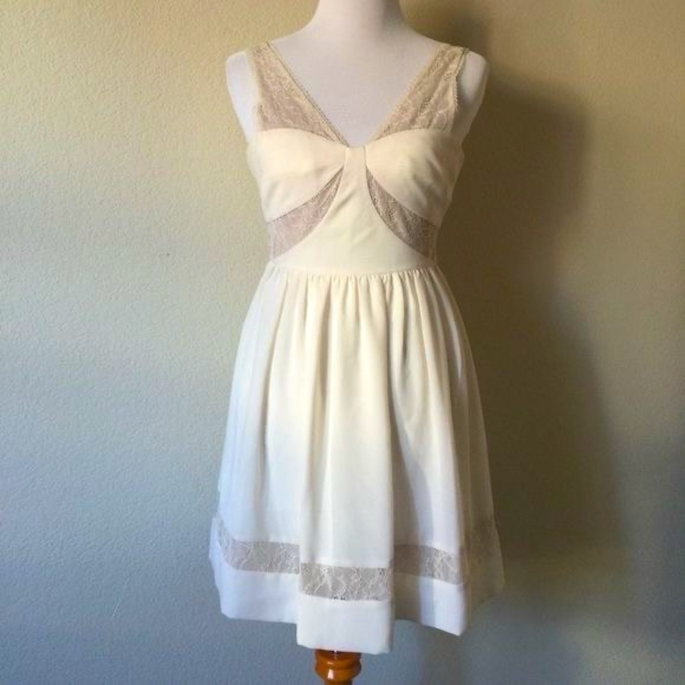 Max & Cleo Cream Lace Mini Dress